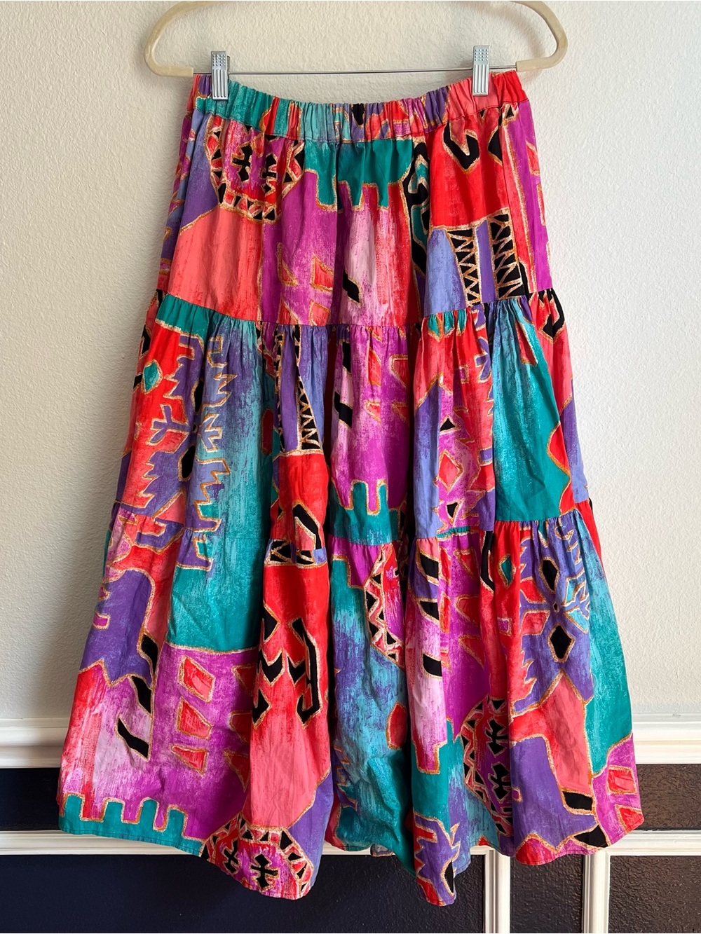 Vintage Pegasus Bright Colorful Abstract Midi Skirt Bold Maximalist